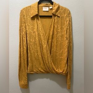 Mustard yellow wrap front blouse